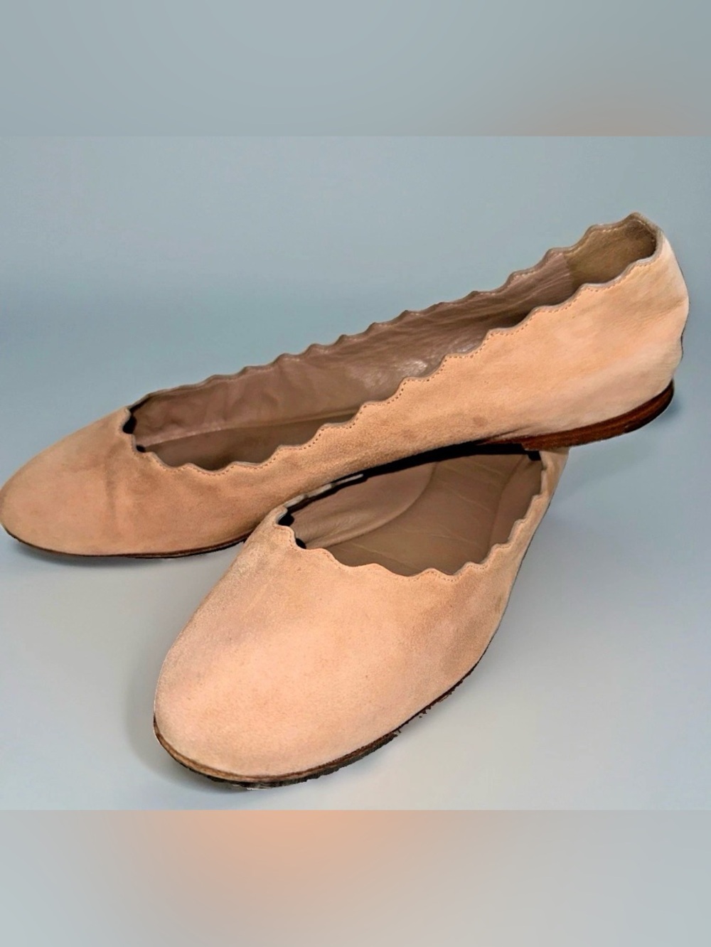 Chloé Lauren Scalloped Ballet Flats in Nude Pink euro sz 39 suede leather